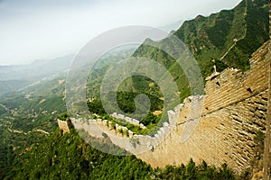 Panorama of the great wall, winding on mountains