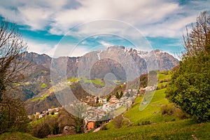 Panorama of green hills in Seriana valley mountains