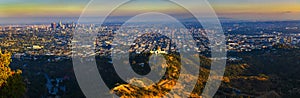 Panorama of Griffith Observatory and Los Angeles skyline at sunset
