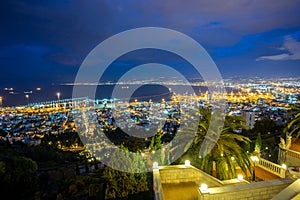 Panorama of Haifa - port and Bahai garden, Israel