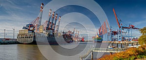 Panorama of Hamburg Hanseatic port city Germany Europe.