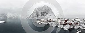 Panorama of Hamnoy island in winter, Reine, Lofoten Islands,