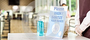 Panorama hand sanitizer in restaurant photo