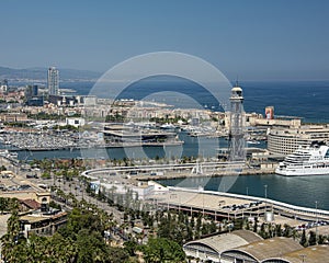 Panorama of the harbour in Barcelona, the capital of the autonomy of Catalonia. Spain