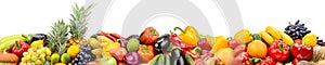Panorama of healthy vegetables and fruits isolated on white back