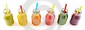 Panorama of healthy veggie and fruit smoothies