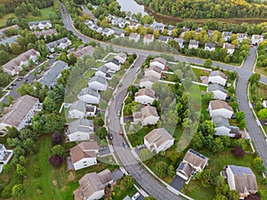 Panorama from the height of a american small town in countryside of view at sunset the roofs