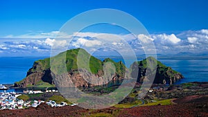 Panorama of Heimaey island and city, Vestmannaeyjar archipelago, Iceland