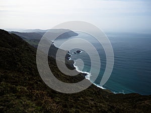 Panorama of high atlantic ocean sea cliff coast landscape at Vixia Herbeira Carino A Coruna Costa Artabra Galicia Spain