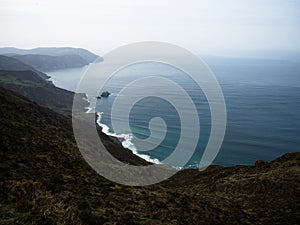 Panorama of high atlantic ocean sea cliff coast landscape at Vixia Herbeira Carino A Coruna Costa Artabra Galicia Spain