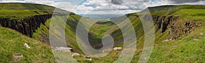 Panorama from High Cup Nick of chasm, Eden Valley, North Pennines, Cumbria
