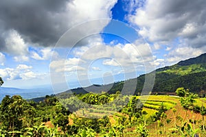 Panorama of the highlands combined with cloudy skies