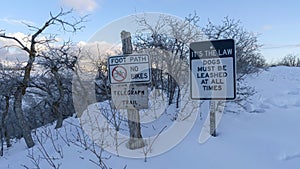 Panorama Hiking trail buried in snow during winter at the terrain of Wasatch Mountain