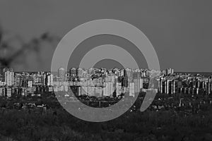 Panorama from the hill to the parks on both sides of the river and the city block.