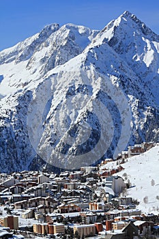 Panorama of the Hils and Hotels, Les Deux Alpes, France, French
