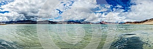 Panorama of Himalayan lake Tso Kar in Himalayas, Ladakh, India