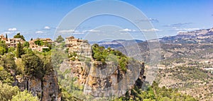 Panorama of historic buildings on the cliffs of mountain village Siurana