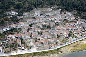 Panorama of the historic and most visited city of Berat from the top of the hill