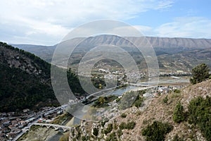 Panorama of the historic and most visited city of Berat from the top of the hill