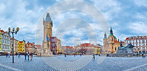 Panorama of historic Old Town Square in Stare Mesto of Prague, Czechia