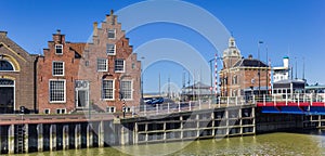 Panorama of a historic step gable house in Harlingen
