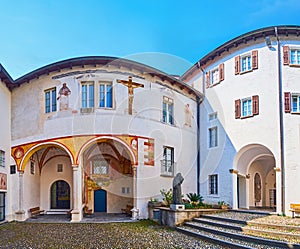 Panorama of the cloister of Madonna del Sasso Sanctuary, Orselina, Switzerland