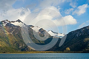 Panorama of Holanda glacier by Beagle channel with rainbow photo