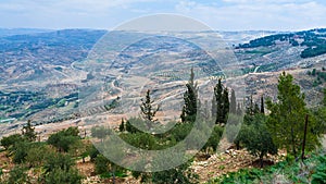 Panorama of Holy Land from Mount Nebo in winter