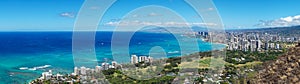 Panorama of Honolulu beach and city view from Diamond Head lookout in Waikiki