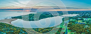 Panorama of Hopkins River and ocean coastline.