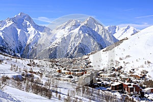 Panorama of the Hotels and Hils, Les Deux Alpes, France, French