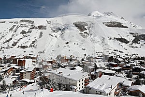 Panorama of the Hotels and Hils, Les Deux Alpes, France, French