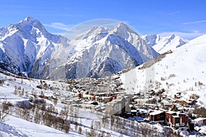 Panorama of the Hotels and Hils, Les Deux Alpes, France, French photo