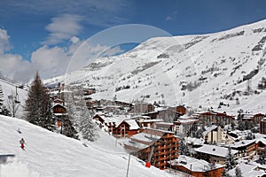 Panorama of the Hotels, Les Deux Alpes, France, French