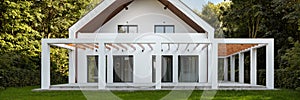 Panorama of house backyard veranda