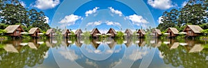 Panorama Houses in lake with blue sky in daylight HDR