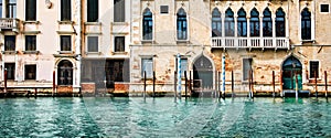 Panorama of houses and palaces on the grand canal in Venice Italy photo