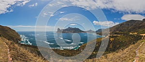 Panorama of Hout Bay in Cape Town with blue sky