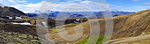 Panorama Icelandic landscape at Fjallabak, on the Laugevegur hiking trail