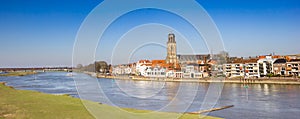 Panorama of the IJssel river and skyline of historic city Deventer