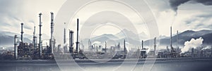 A panorama illustration of an oil refinery
