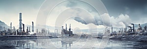 A panorama illustration of an oil refinery