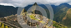 Panorama of the Incan citadel Machu Picchu in Peru