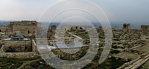 Panorama inside of Aleppo ruined citadel, Syria