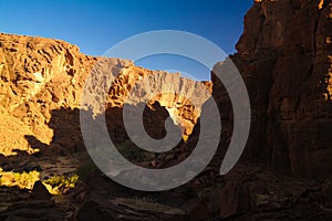 Panorama inside canyon aka Guelta d`Archei in East Ennedi, Chad