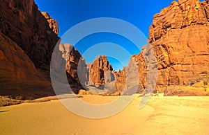 Panorama inside canyon aka Guelta d`Archei in East Ennedi, Chad