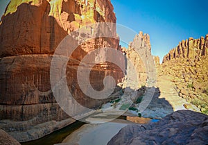 Panorama inside canyon aka Guelta d`Archei in East Ennedi, Chad