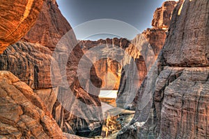 Panorama inside canyon aka Guelta d`Archei in East Ennedi, Chad