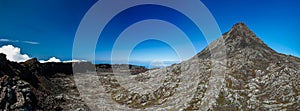 Panorama inside crater of Pico volcano and Piquinho pinnacle, Azores, Portugal