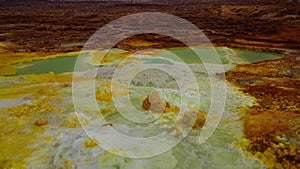 Panorama inside Dallol volcanic crater in Danakil depression, Afar Ethiopia